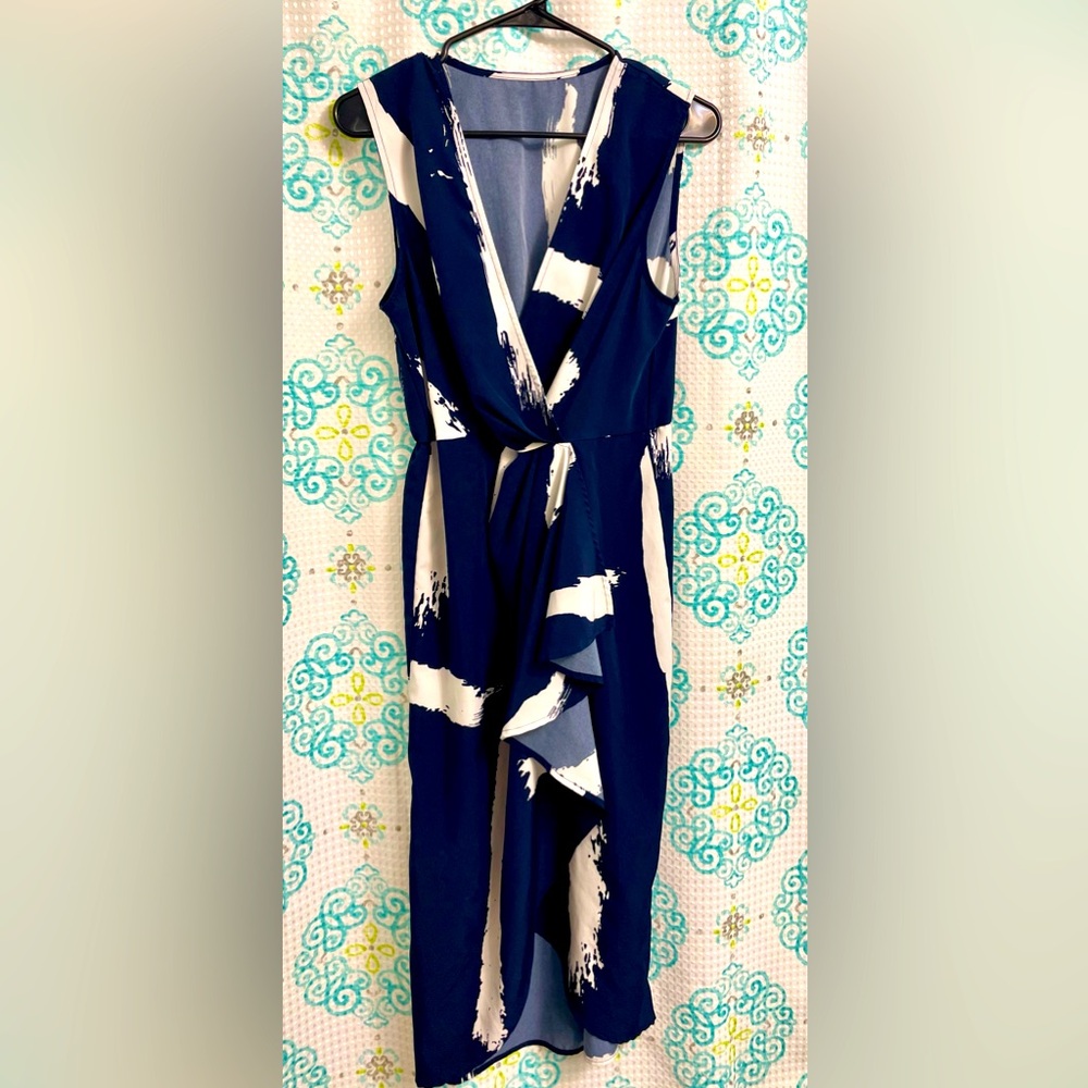 Navy blue and white Midi dress